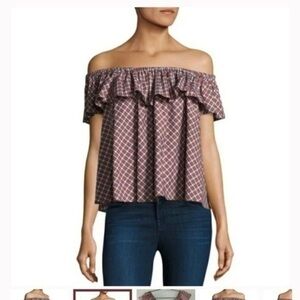 Petersyn Roxie red and black plaid off shoulder ruffle top